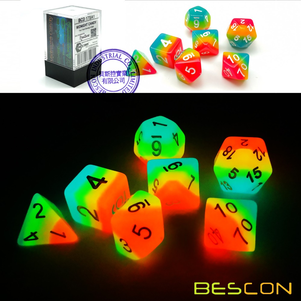 Dice Set Polyhedral - Bescon Fantasy Rainbow Glowing Polyhedral Dice