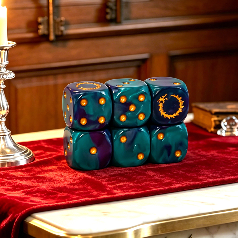 Dice Set Polyhedral - 6Pcs Deep Sea Gold Flame D6