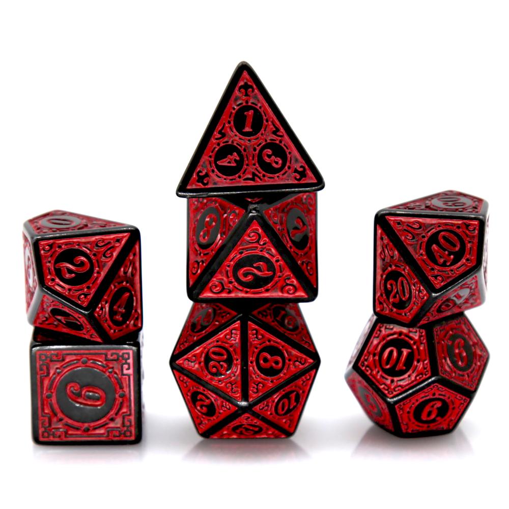 Board Game Arena - 7Pcs Black Red Acrylic Polyhedral Dice