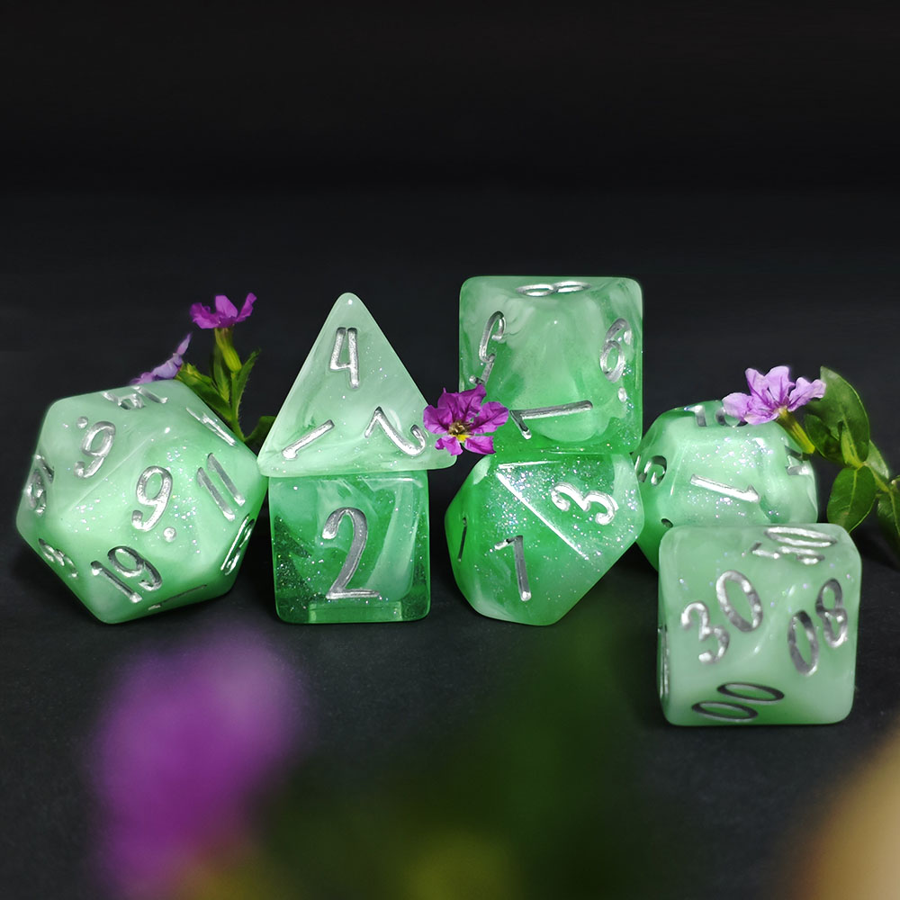 7Pcs Mint Green Swirl Glitter  - Dice Set Polyhedral review and price