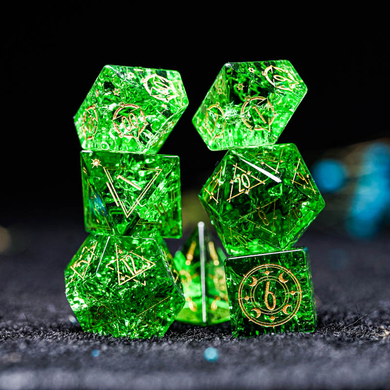 Green Glass D&D Dice Set Handm - Board Game Logo review and price